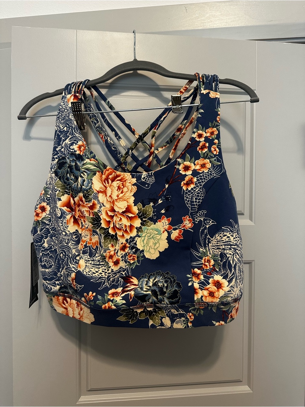 Floral Blue Strappy Sports Bra